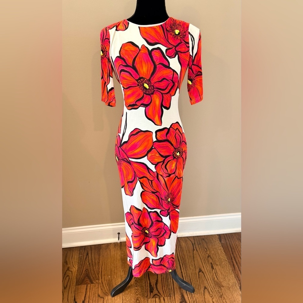 Women’s MILLY Windflower Jersey floral midi dress- Size 4 - Picture 2 of 8